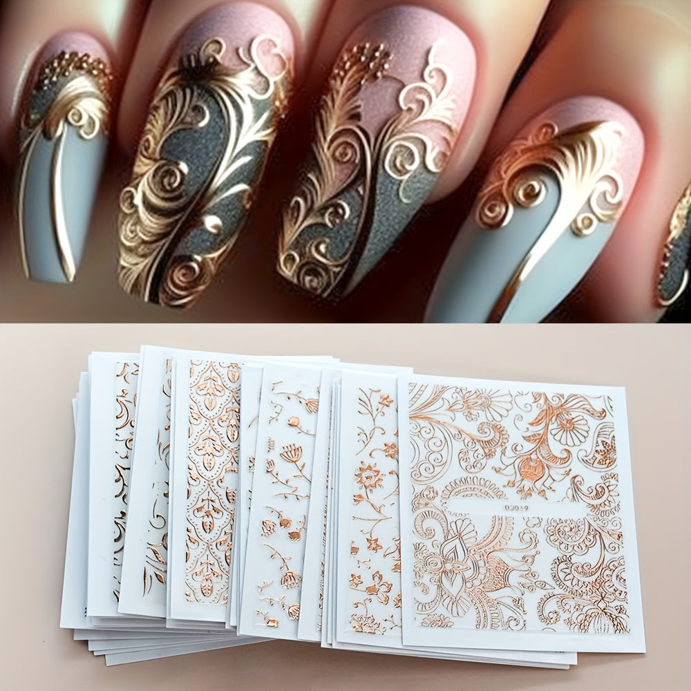 30pcs Elegant 3D Floral Nail Stickers & Decals - Self-Adhesive Lace Vine Designs with Sparkling Accents, Irregular Geometric Shapes for Sophisticated Spring & Summer Manicures, Ideal for Women and Girls, Spring Summer Nails|Elegant Nail Stickers|Sophistic