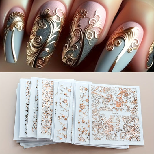 30pcs Elegant 3D Floral Nail Stickers & Decals - Self-Adhesive Lace Vine Designs with Sparkling Accents, Irregular Geometric Shapes for Sophisticated Spring & Summer Manicures, Ideal for Women and Girls, Spring Summer Nails|Elegant Nail Stickers|Sophistic