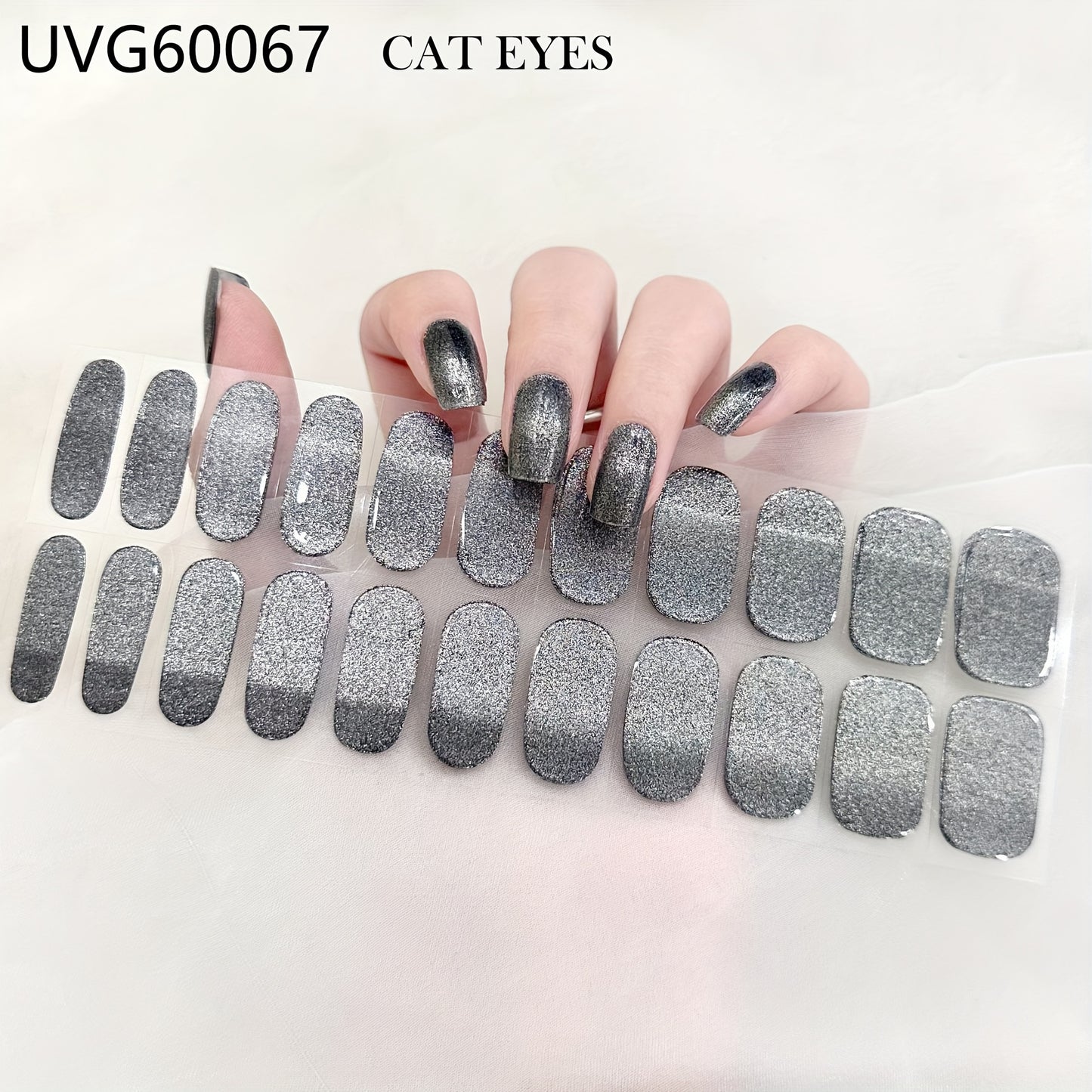 Elegant Cat Eye Semi-Cured Gel Nail Wraps - Sparkling Gradient, Self-Adhesive, UV/LED Soak Off, Includes Nail File Kit