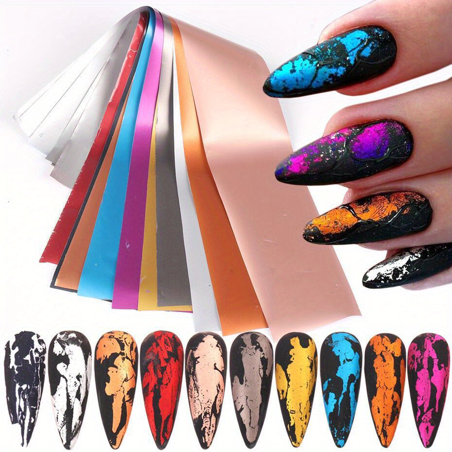 10pcs Golden Starry Nail Foils - Matte Mirror Metal Paper Gel Polish Transfer Stickers for DIY Manicure Decoration