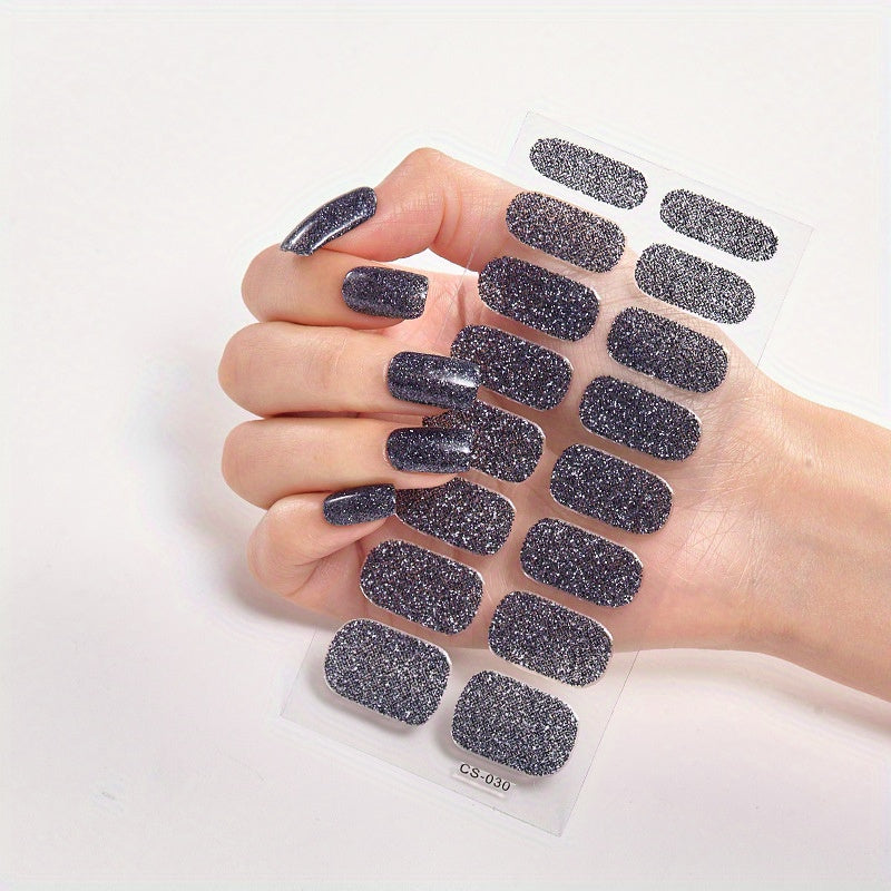 Full Wrap Nail Polish Stickers, Glitter Nail Strips Self-Adhesive Gel Nail Strips,Nail Art Decals For Home Women Girls Nail Decorations