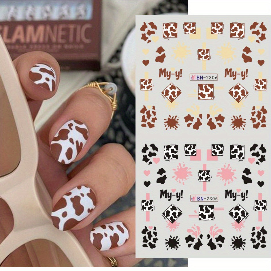 12 Designs Cute Cartoon Nail Decals Water Transfer Sliders Milk Paternal Milk Cow Animal Nail Art Stickers Watermark DIY Decor Manicure Nail Supplies 1 Sheets