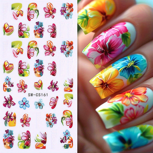 2pcs Elegant Blooming Lily Nail Art Stickers - Colorful Floral Design, Self-Adhesive Sliders for Women & Girls, Perfect for Manicure Decor