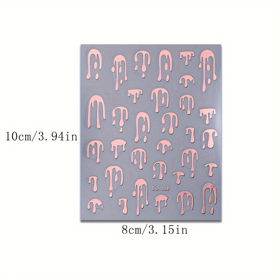 4 Pack Glossy Fantasy Nail Art Stickers - Self-Adhesive Glitter Dripping Pattern Decals for Women's Manicure, Rectangle Shape with Stripe Theme, Single Use, Plastic Surface Embellishment