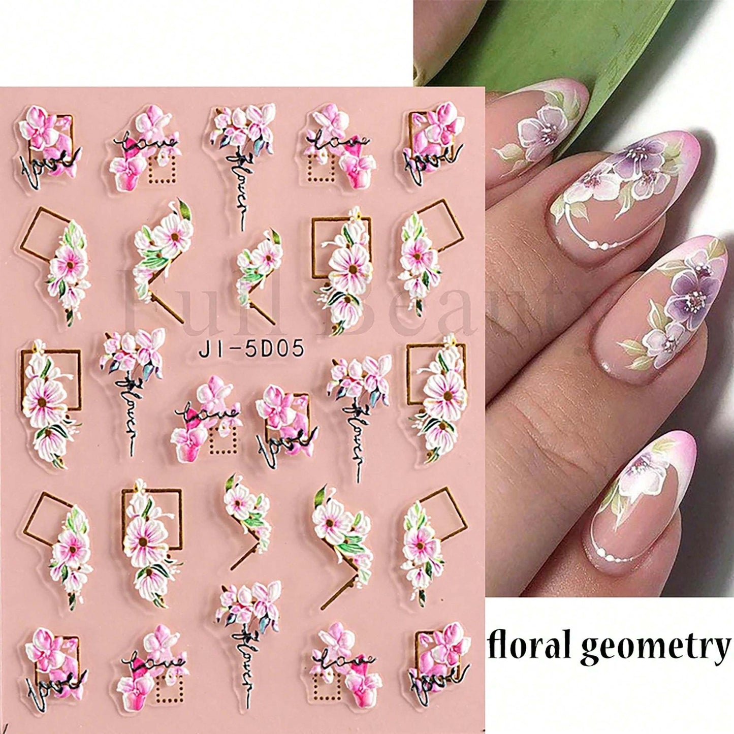 5D Embossed Rose & Tulip Nail Art Stickers - Self-Adhesive, Glitter Accents for DIY Manicure, Perfect for Women and Girls