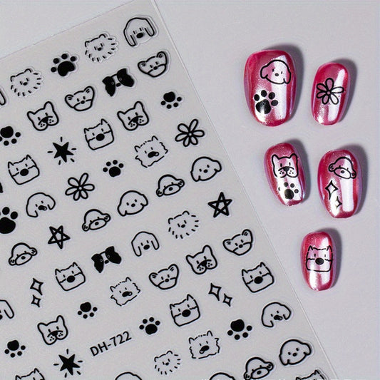 4pcs Sparkling Cartoon Animal Nail Art Stickers - Cute Cat, Dog & Rabbit Designs | Reusable Self-Adhesive Decals for Nails, Perfect for DIY Manicure & Pedicure | Dazzling Black & White Graffiti Style | Easy Apply PVC Nail Wraps