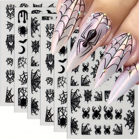 16 Sheets Spider Nail Art Stickers, Halloween Nail Decals 3D Self-Adhesive Black White Spider Web and Spider Design Nail Sticker Halloween Acrylic Nail Art Decoration for Women Holiday Nail Charm