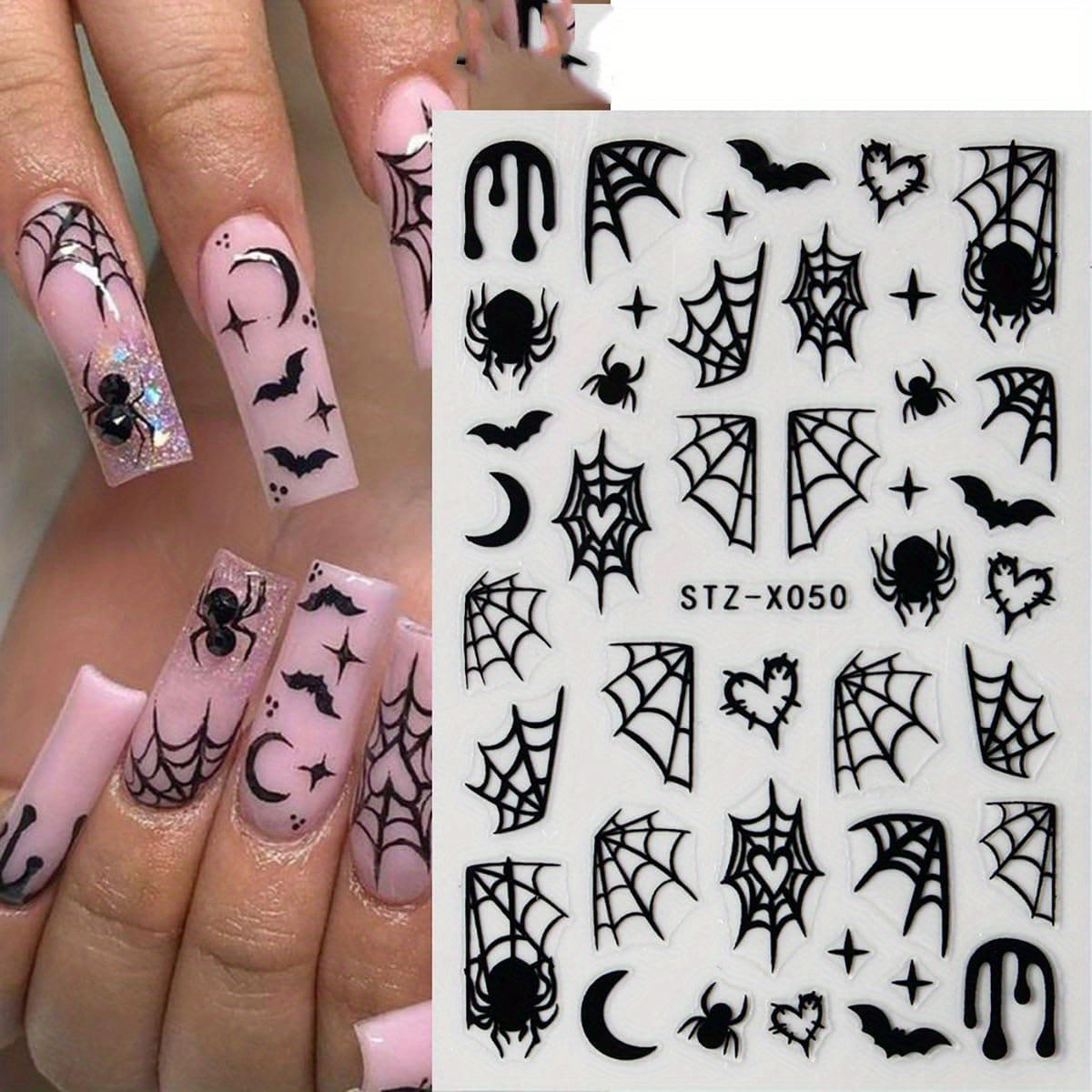 16 Sheets Spider Nail Art Stickers, Halloween Nail Decals 3D Self-Adhesive Black White Spider Web and Spider Design Nail Sticker Halloween Acrylic Nail Art Decoration for Women Holiday Nail Charm