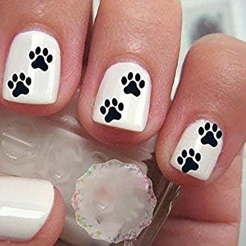 1 set of black paw print nail art stickers