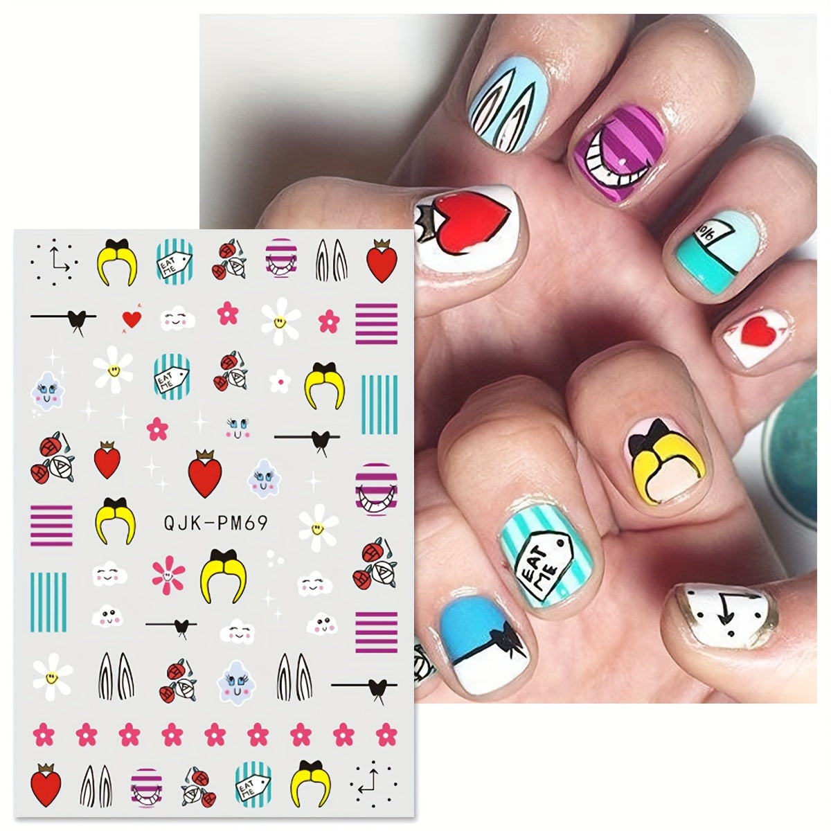 8 Sheet Cute Cartoon Design Nail Art Stickers, Self Adhesive Nail Art Decals For Nail Art Decoration, Nail Art Supplies For Women And Girls