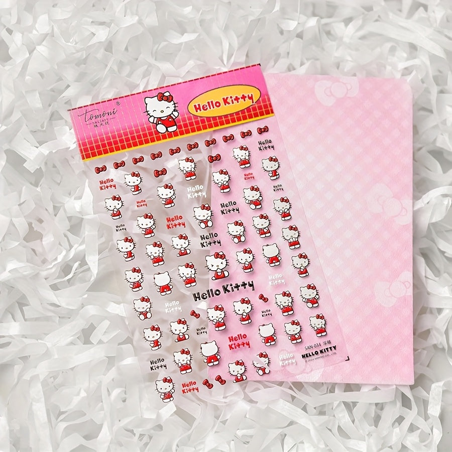 A Cute Cartoon Hello Kitty Embossed Nail Sticker for Nail Art, Featuring Sanrio Characters, Perfect for DIY Self-Adhesive Nail Decorations.