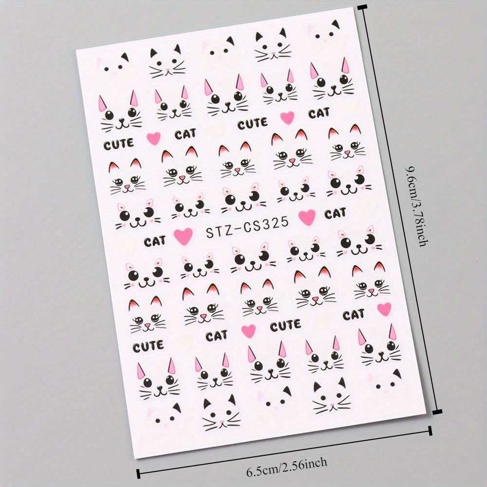 1Sheet Cartoon Cute Cat Nail Art Sticker Black Simple Pen Line Cat Cartoon Animal Pattern Nail Decal Nail Art Supplies DIY