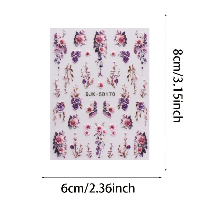 3-Pack Camellia Flower 3D Nail Stickers, Self-Adhesive PET Nail Art Decals, Glitter Embellished, Semi-Glossy Irregular Shape, Plant Theme, Unscented, for Women and Girls - Single Use