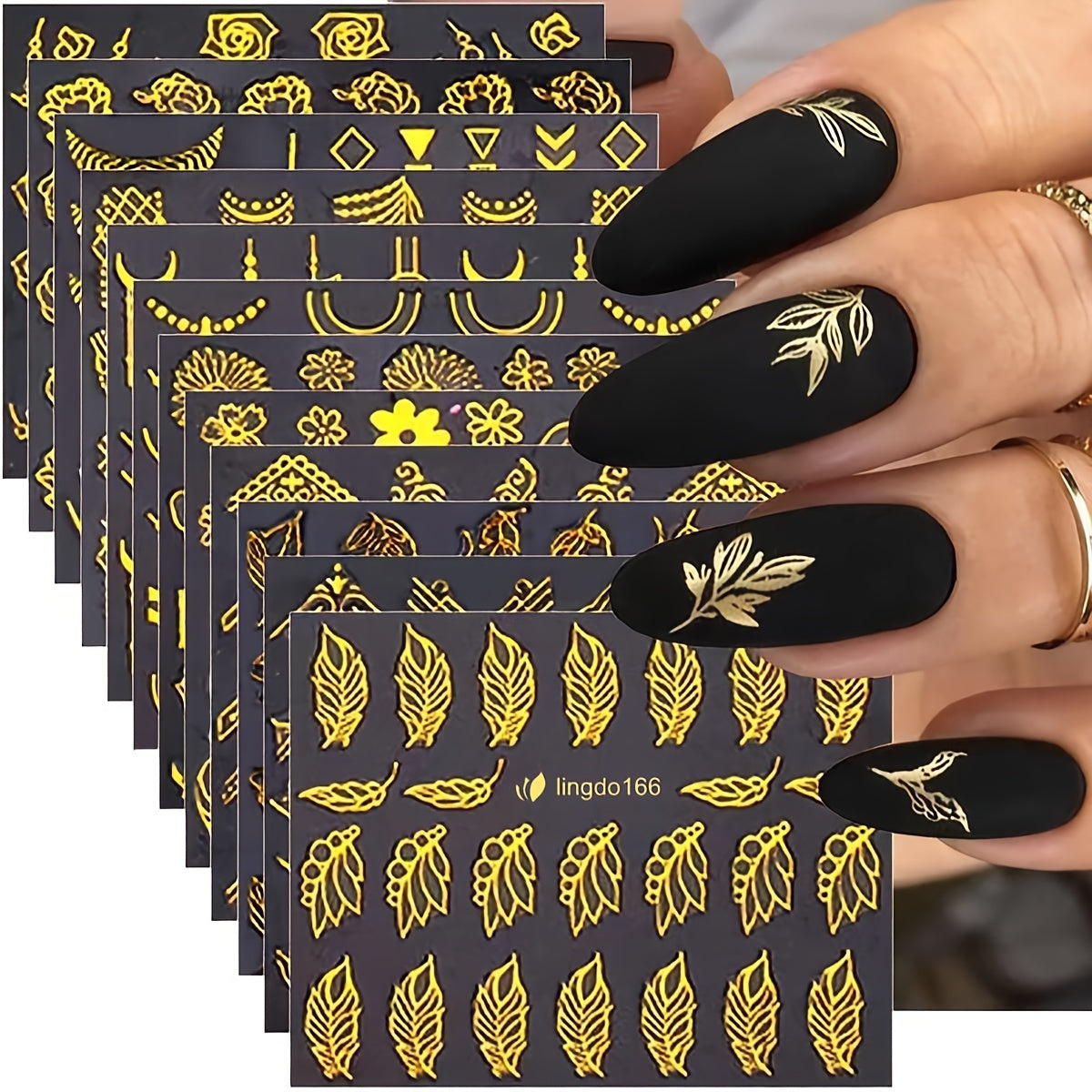 Golden Line 30 Sheets Golden Flowers Nail Stickers - Self-Adhesive Nail Art Decoration - Flower Line Acrylic Nail Designs DIY Manicure Decoration