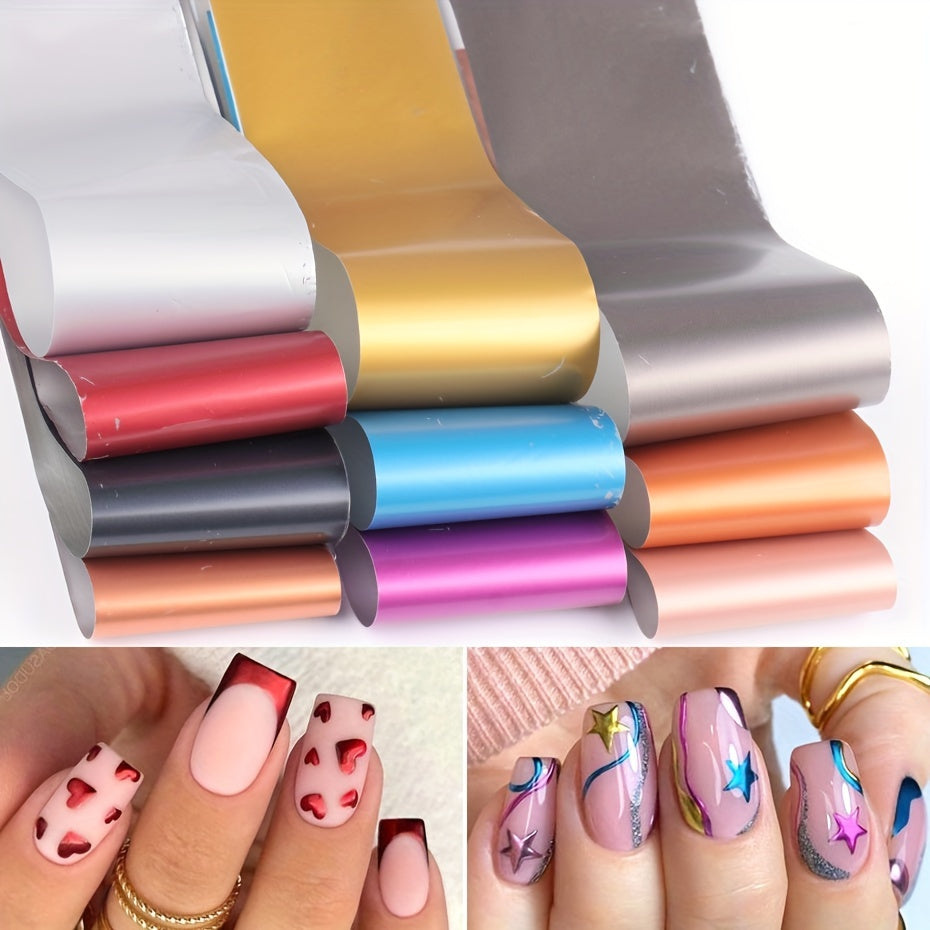 10pcs Golden Starry Nail Foils - Matte Mirror Metal Paper Gel Polish Transfer Stickers for DIY Manicure Decoration