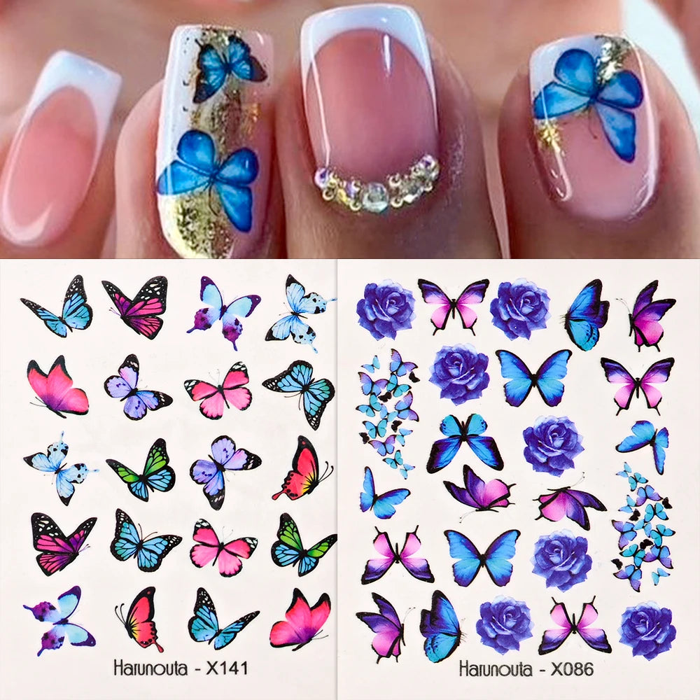 30pcs Mixed Water Transfer Nail Decals Flower/Leaves/Butterfly/French Nail Stickers 6.5*6cm Floral Water Nail Tattoo Stickers