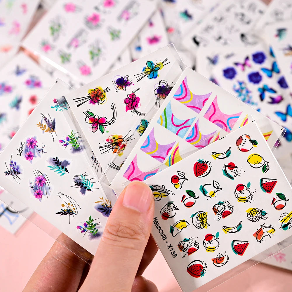 30pcs Mixed Water Transfer Nail Decals Flower/Leaves/Butterfly/French Nail Stickers 6.5*6cm Floral Water Nail Tattoo Stickers