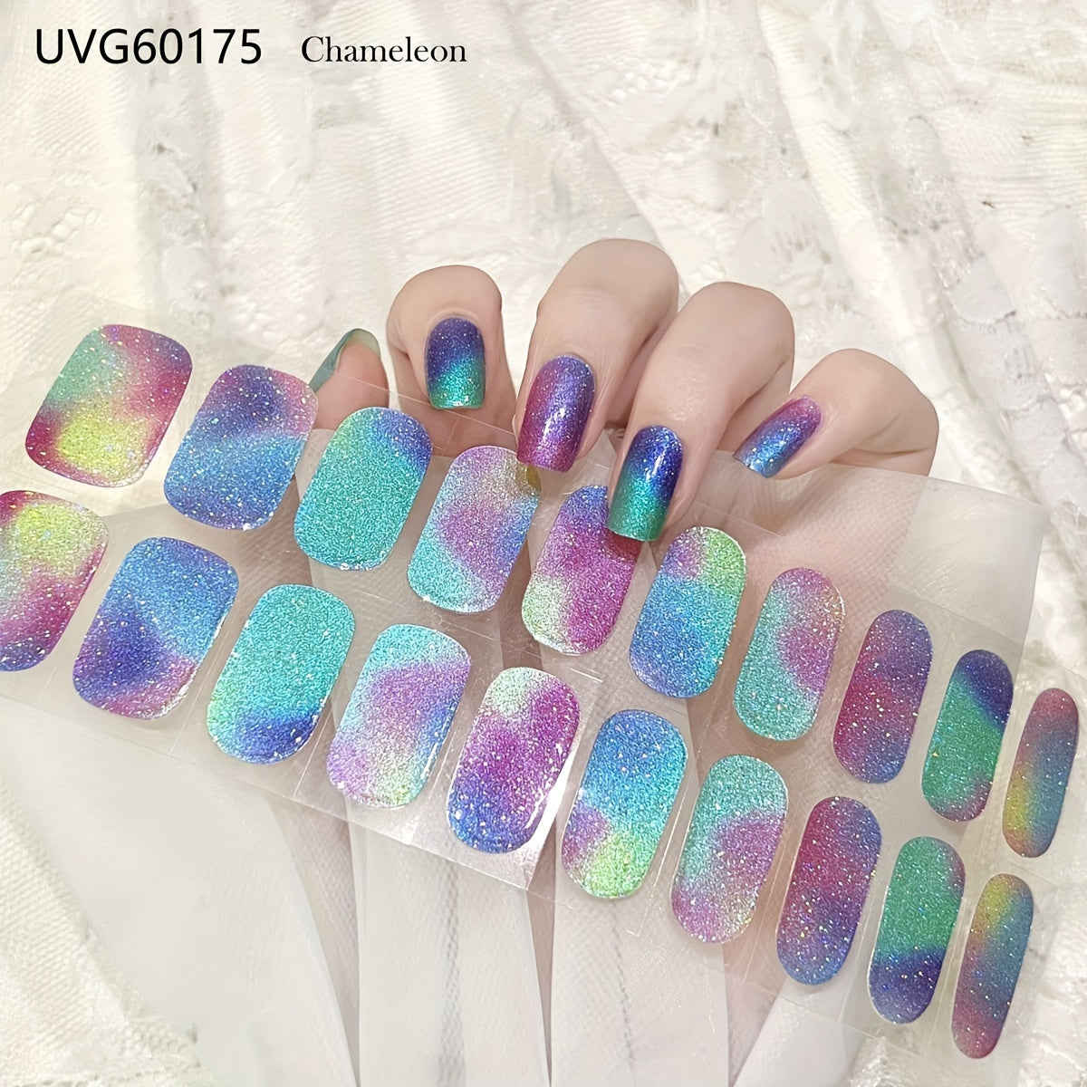 22 Soft Self-Adhesive Gel Nail Stickers: Semi-Cured Colorful Glitter Nail Wraps Strips for Nails Require UV/LED Lamp