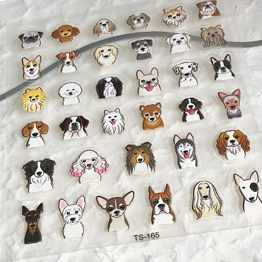 5D Embossed Nail Art Stickers Cute Cartoon Puppy Dog Embossed Self Adhesive Nail Decals Design Decoration For Women Girls Nail Art DIY