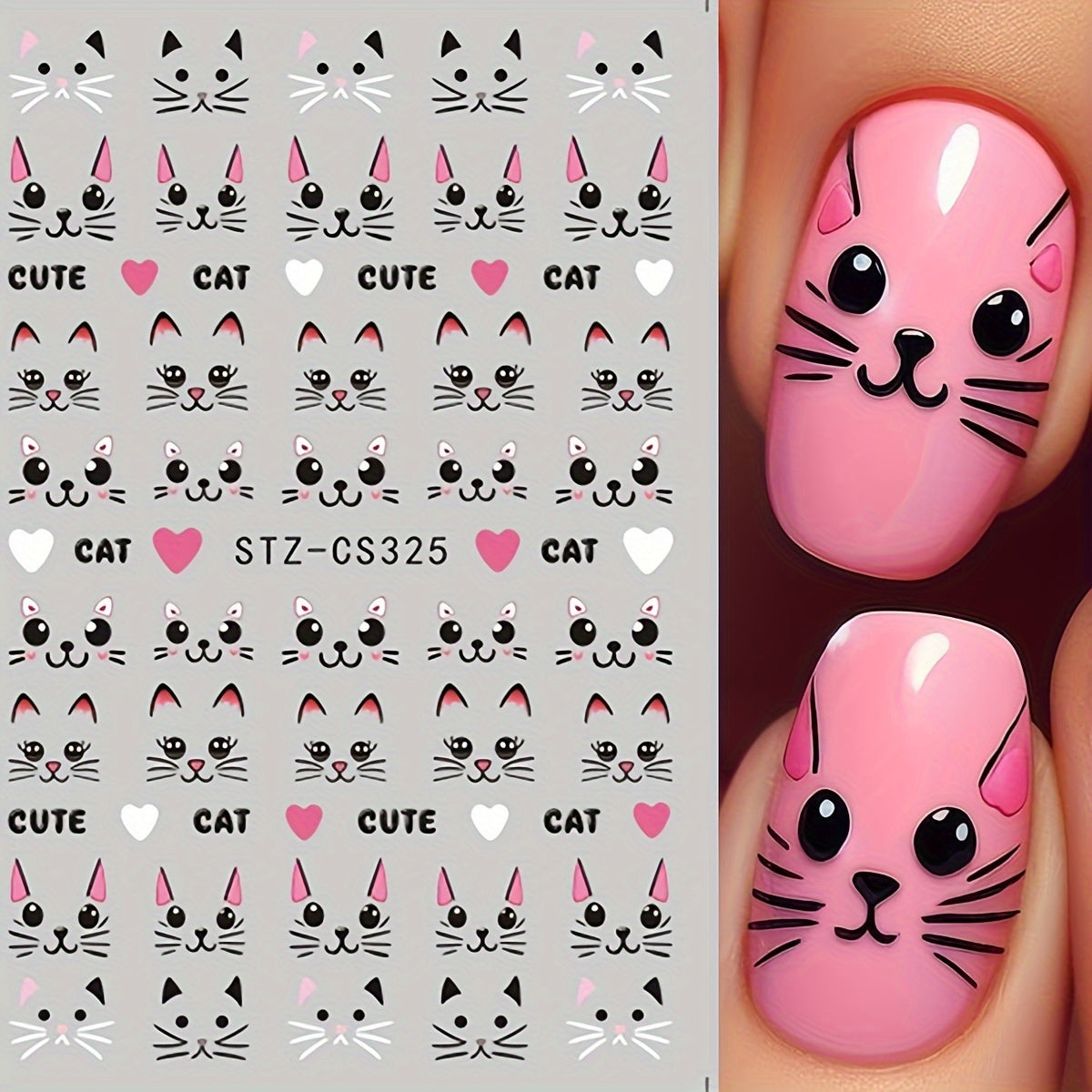 4pcs Cute Pink Cat Nail Art Stickers Set - Cartoon Kitten Graffiti Decals for DIY Manicure, Self-Adhesive & Sparkle Finish, Perfect for Girls' Nail Care