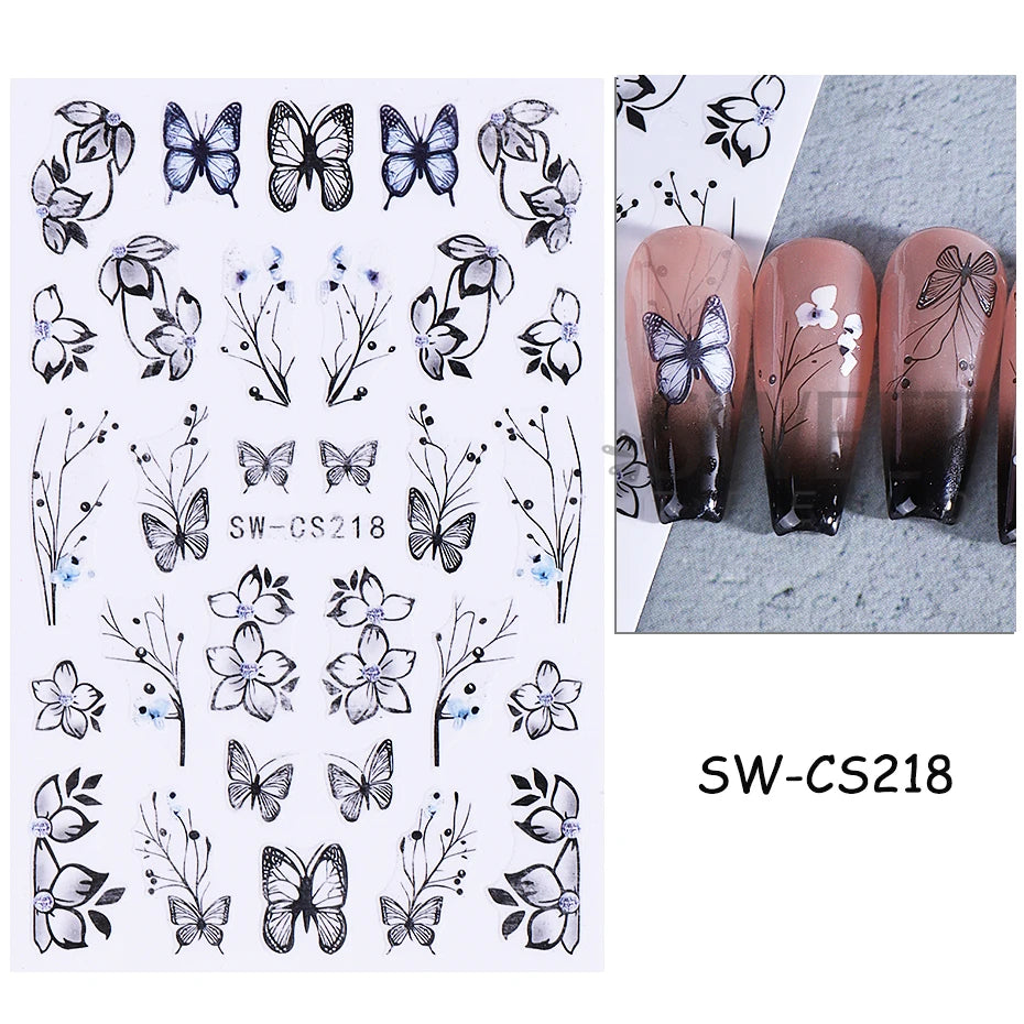 3D Colorful Flowers Nail Art Stickers Butterfly Lily Daisy Tulip Petals Adhesive Sliders Decals DIY Spring Summer Manicure Decor