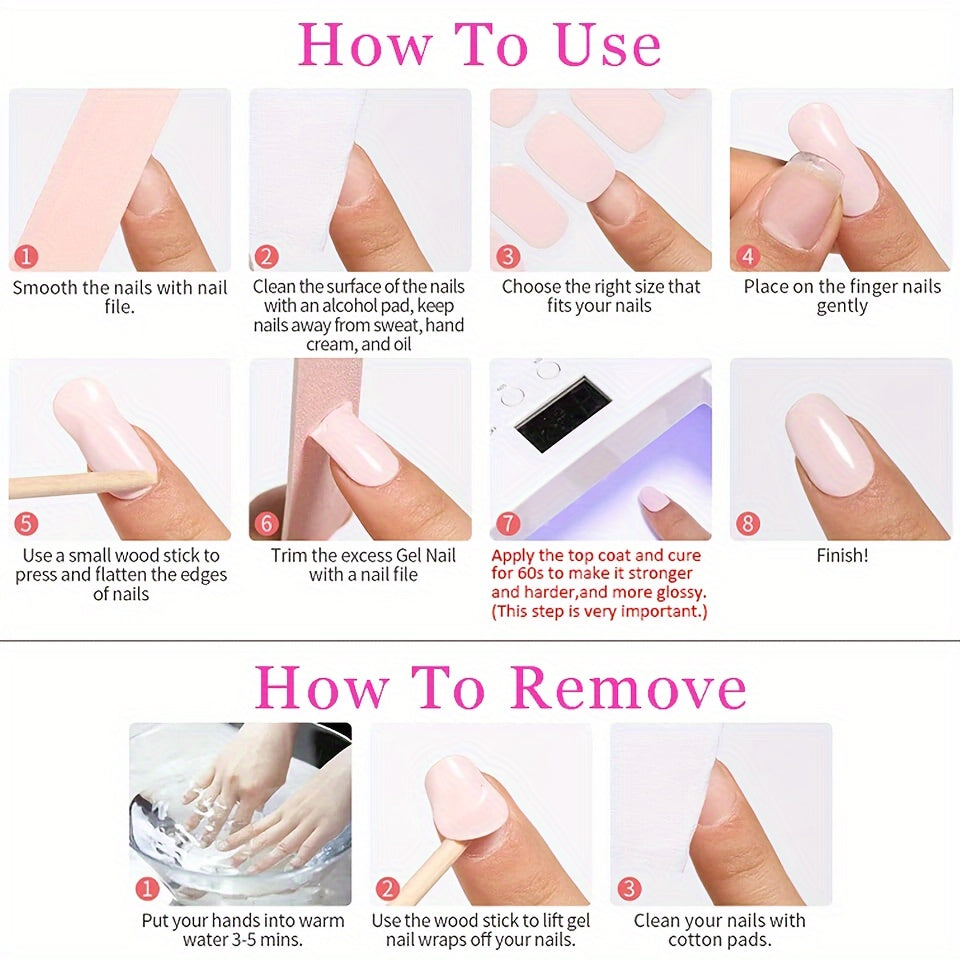 Chic French White Edge Semi-Cured Gel Nail Wraps - Long-Lasting, Waterproof Full Coverage Stickers for Easy DIY Manicures