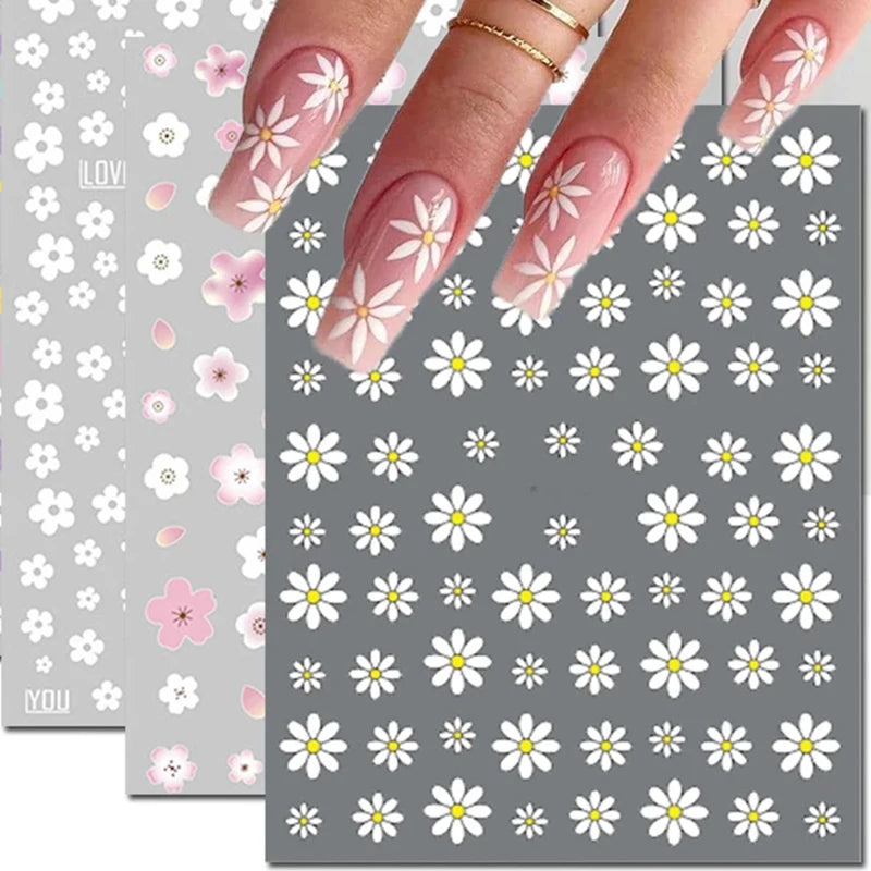 3d Nail Art Stickers Spring Summer White Daisy Florals Flowers Leaves Fruits Decals For Nails Decoration Manicure Salon Beauty