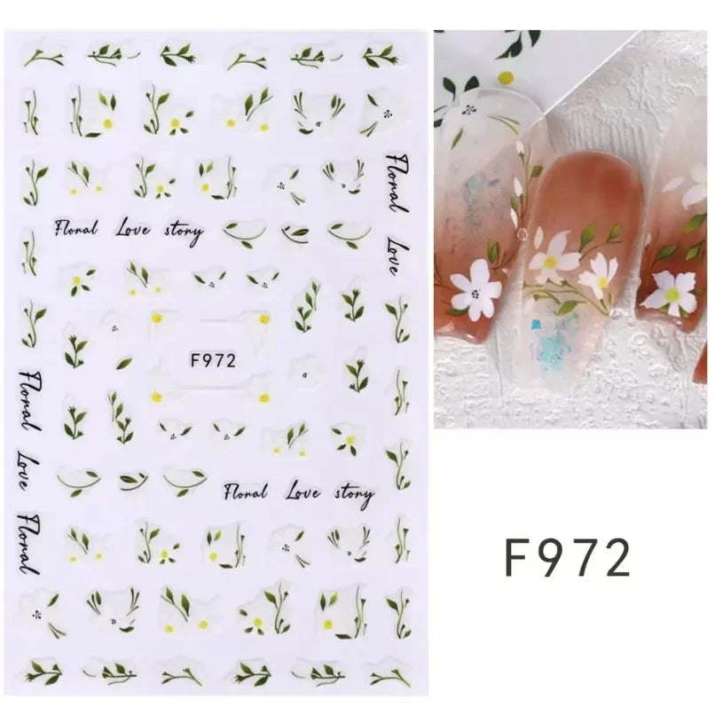 3d Nail Art Stickers Spring Summer White Daisy Florals Flowers Leaves Fruits Decals For Nails Decoration Manicure Salon Beauty