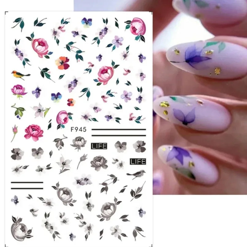 3d Nail Art Stickers Spring Summer White Daisy Florals Flowers Leaves Fruits Decals For Nails Decoration Manicure Salon Beauty