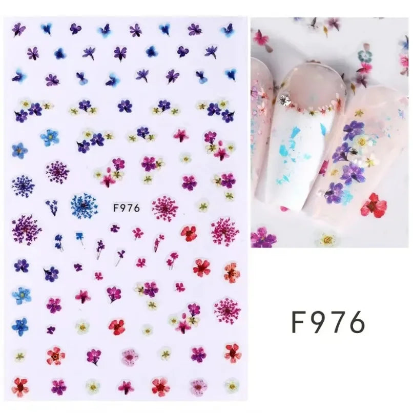 3d Nail Art Stickers Spring Summer White Daisy Florals Flowers Leaves Fruits Decals For Nails Decoration Manicure Salon Beauty