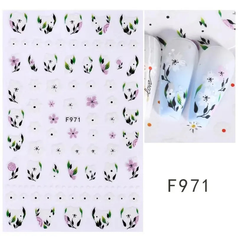 3d Nail Art Stickers Spring Summer White Daisy Florals Flowers Leaves Fruits Decals For Nails Decoration Manicure Salon Beauty