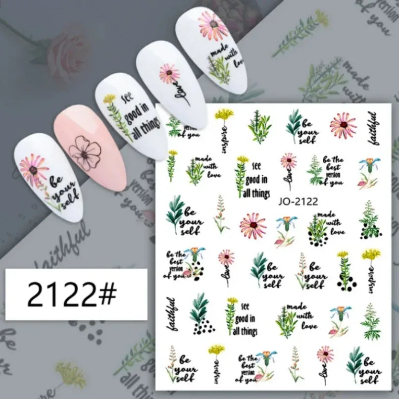 3d Nail Art Stickers Spring Summer White Daisy Florals Flowers Leaves Fruits Decals For Nails Decoration Manicure Salon Beauty