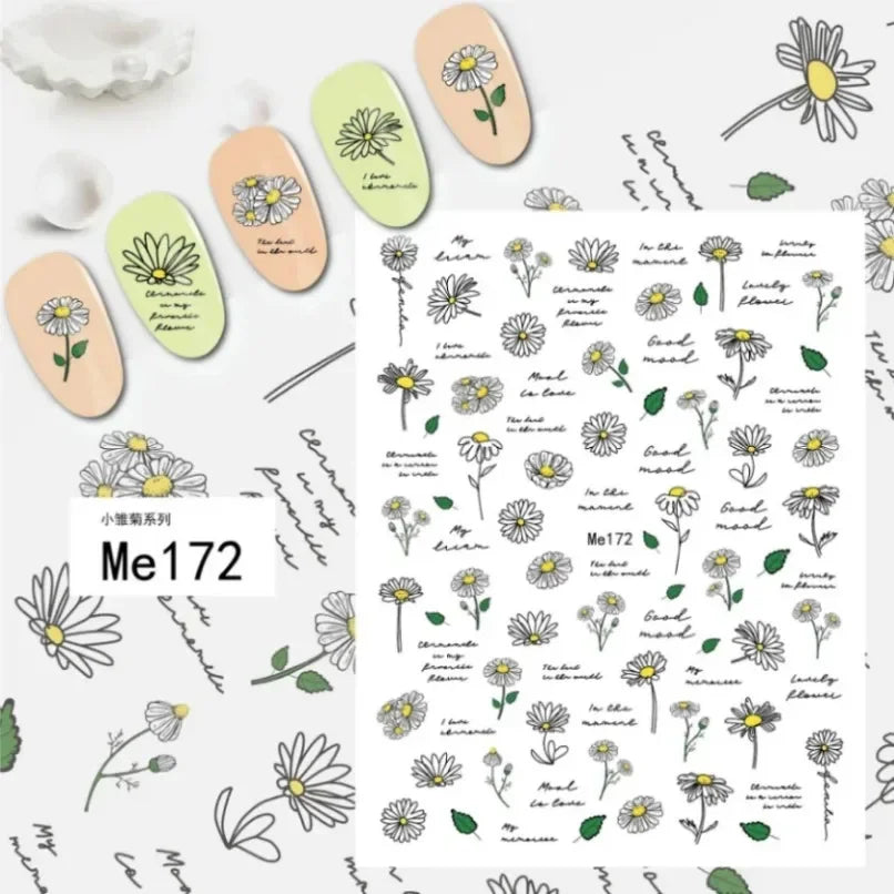 3d Nail Art Stickers Spring Summer White Daisy Florals Flowers Leaves Fruits Decals For Nails Decoration Manicure Salon Beauty