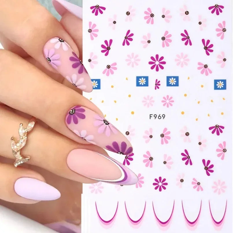 3d Nail Art Stickers Spring Summer White Daisy Florals Flowers Leaves Fruits Decals For Nails Decoration Manicure Salon Beauty