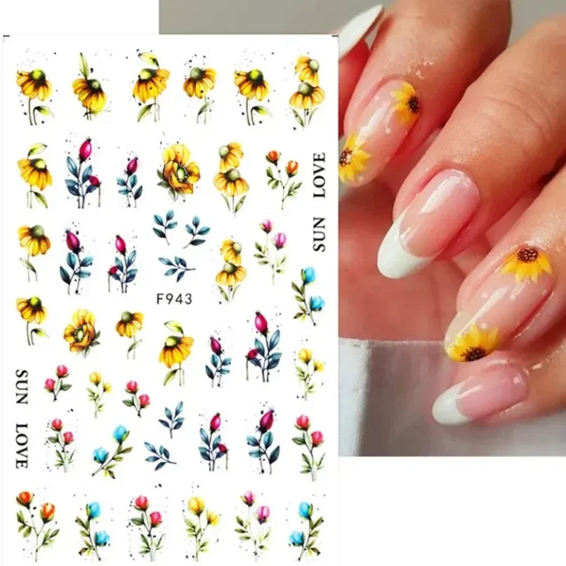 3d Nail Art Stickers Spring Summer White Daisy Florals Flowers Leaves Fruits Decals For Nails Decoration Manicure Salon Beauty