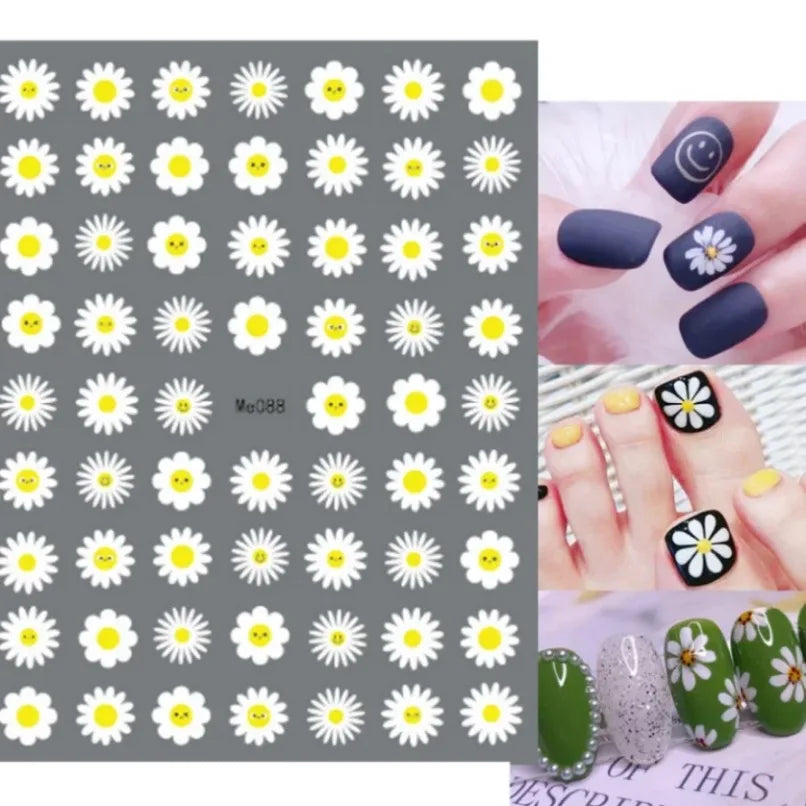 3d Nail Art Stickers Spring Summer White Daisy Florals Flowers Leaves Fruits Decals For Nails Decoration Manicure Salon Beauty