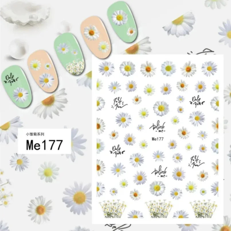 3d Nail Art Stickers Spring Summer White Daisy Florals Flowers Leaves Fruits Decals For Nails Decoration Manicure Salon Beauty