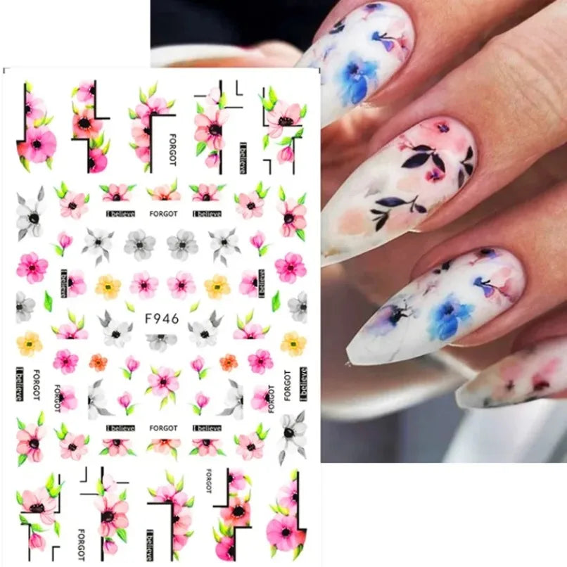 3d Nail Art Stickers Spring Summer White Daisy Florals Flowers Leaves Fruits Decals For Nails Decoration Manicure Salon Beauty