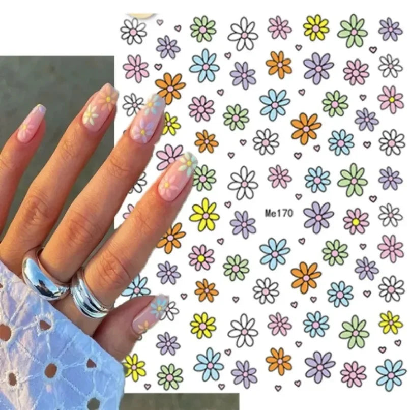 3d Nail Art Stickers Spring Summer White Daisy Florals Flowers Leaves Fruits Decals For Nails Decoration Manicure Salon Beauty