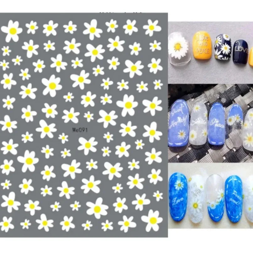 3d Nail Art Stickers Spring Summer White Daisy Florals Flowers Leaves Fruits Decals For Nails Decoration Manicure Salon Beauty