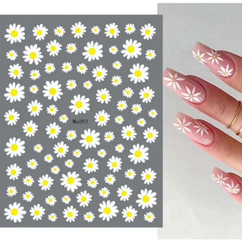 3d Nail Art Stickers Spring Summer White Daisy Florals Flowers Leaves Fruits Decals For Nails Decoration Manicure Salon Beauty