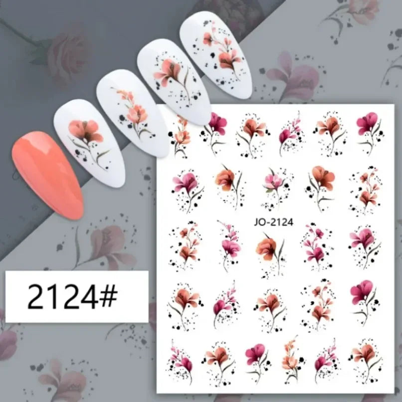 3d Nail Art Stickers Spring Summer White Daisy Florals Flowers Leaves Fruits Decals For Nails Decoration Manicure Salon Beauty