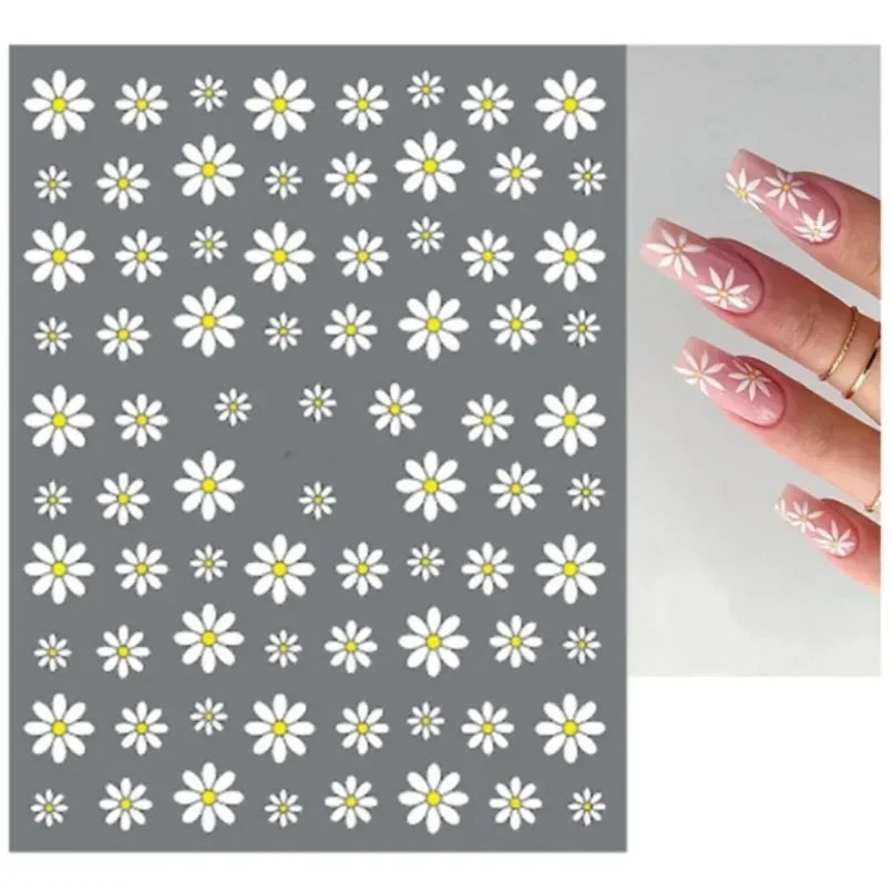 3d Nail Art Stickers Spring Summer White Daisy Florals Flowers Leaves Fruits Decals For Nails Decoration Manicure Salon Beauty