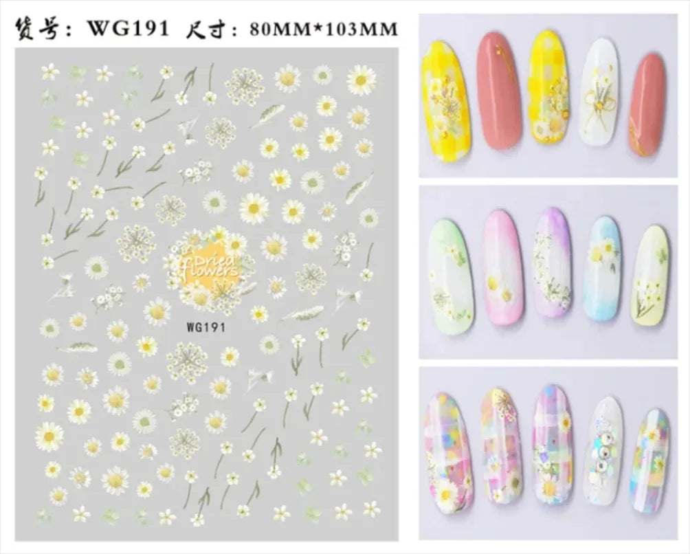 3d Nail Art Stickers Spring Summer White Daisy Florals Flowers Leaves Fruits Decals For Nails Decoration Manicure Salon Beauty