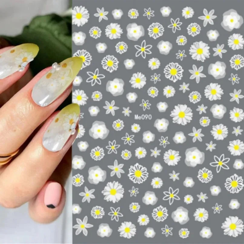 3d Nail Art Stickers Spring Summer White Daisy Florals Flowers Leaves Fruits Decals For Nails Decoration Manicure Salon Beauty