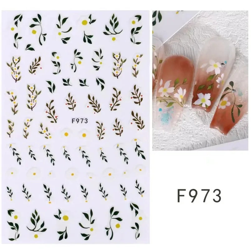 3d Nail Art Stickers Spring Summer White Daisy Florals Flowers Leaves Fruits Decals For Nails Decoration Manicure Salon Beauty