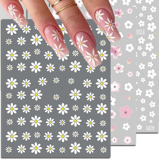 3d Nail Art Stickers Spring Summer White Daisy Florals Flowers Leaves Fruits Decals For Nails Decoration Manicure Salon Beauty