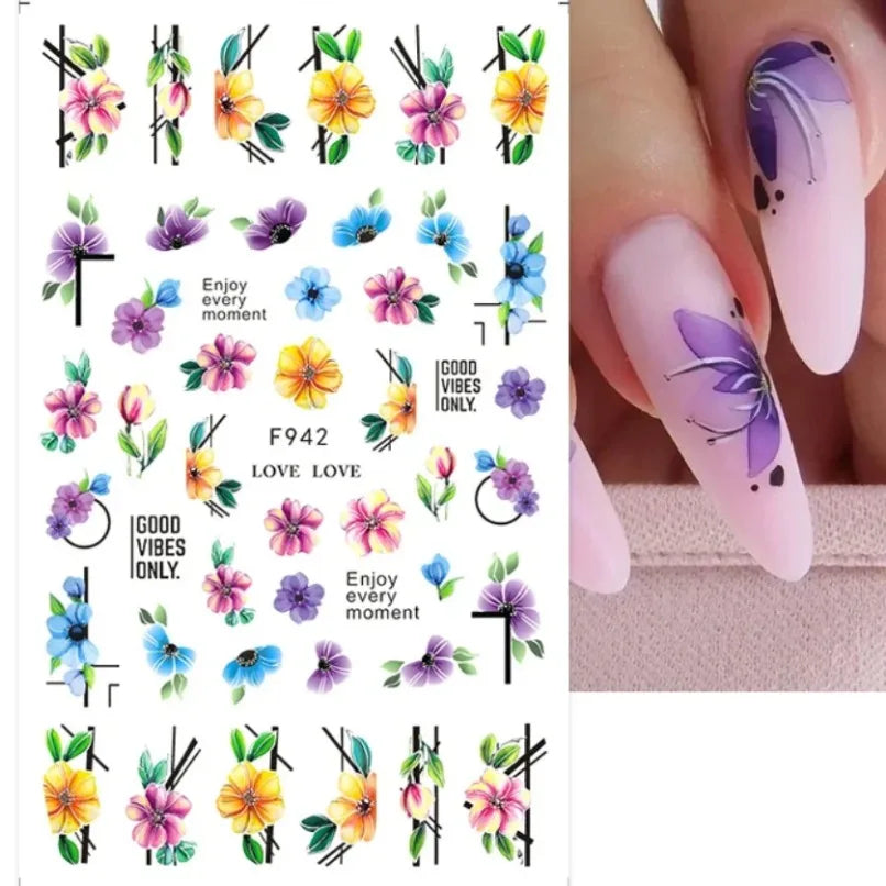 3d Nail Art Stickers Spring Summer White Daisy Florals Flowers Leaves Fruits Decals For Nails Decoration Manicure Salon Beauty