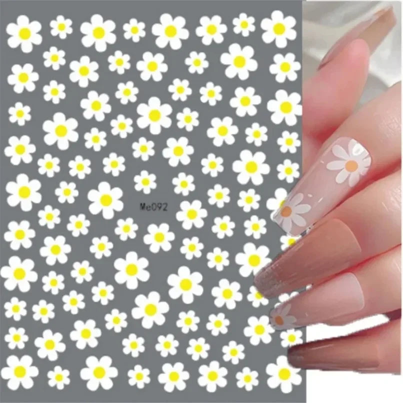 3d Nail Art Stickers Spring Summer White Daisy Florals Flowers Leaves Fruits Decals For Nails Decoration Manicure Salon Beauty