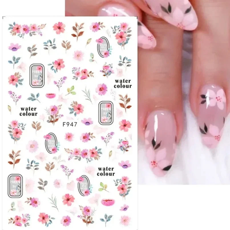 3d Nail Art Stickers Spring Summer White Daisy Florals Flowers Leaves Fruits Decals For Nails Decoration Manicure Salon Beauty